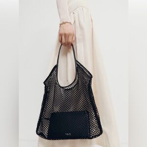 Mango Black Mesh Mini Tote with Removable Pouch